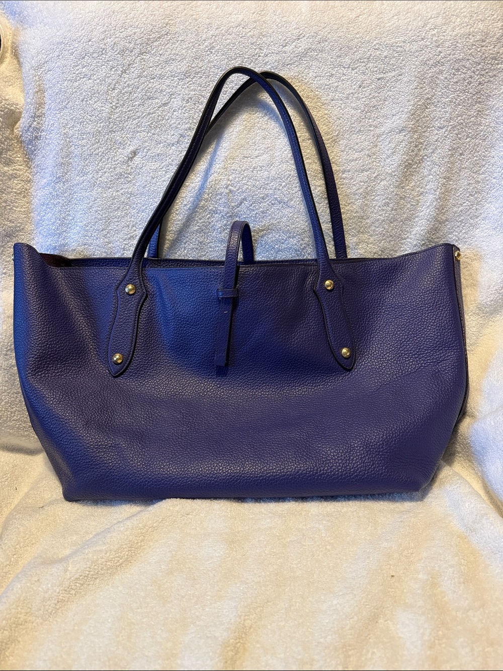 Classic Annabel Ingall full leather purple Tote Bag with Double Shoulder Straps